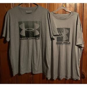 Pair of Under Armour men’s tshirts gray short sleeve  gym size XL loose